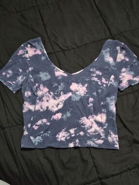 lululemon athletica Navy Tie-Dye Scoop Neck Crop Top with Pink Accents